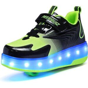 Kid's Green New Upgraded Wheels Shiny Dark Roller Skates Skate Beautiful Shoes